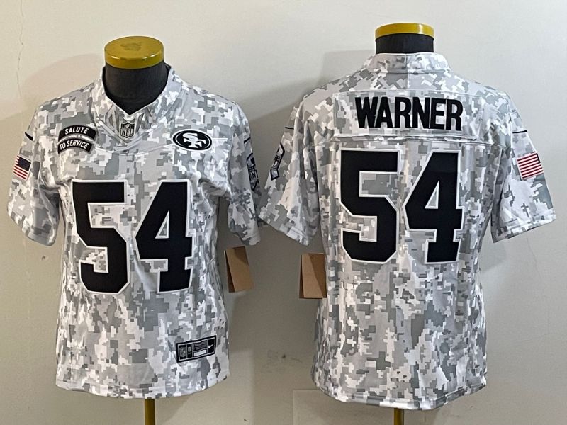 Women San Francisco 49ers #54 Warner Nike Arctic Camo 2024 Salute to Service Limited NFL Jersey style 1